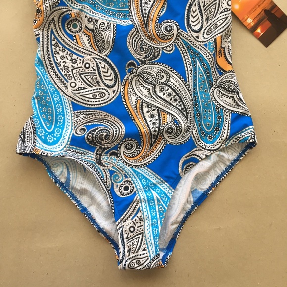 One Piece Swimsuit Halter Blue Paisley Sz 10 - Picture 2 of 8